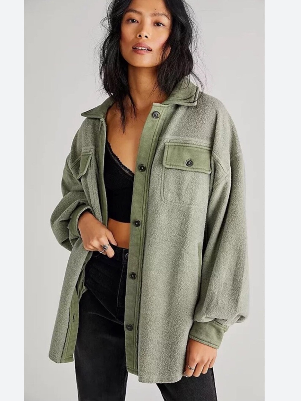 Free People Oversized Ruby Sherpa Jacket in Jaded Green